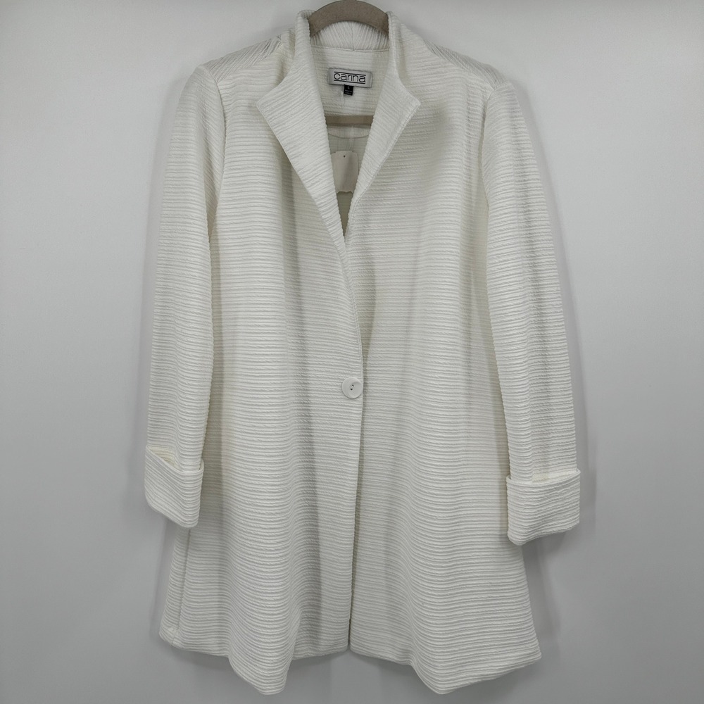 Carina Womens Textured Ivory Knit Open Front Button Cardigan‎ Coat L